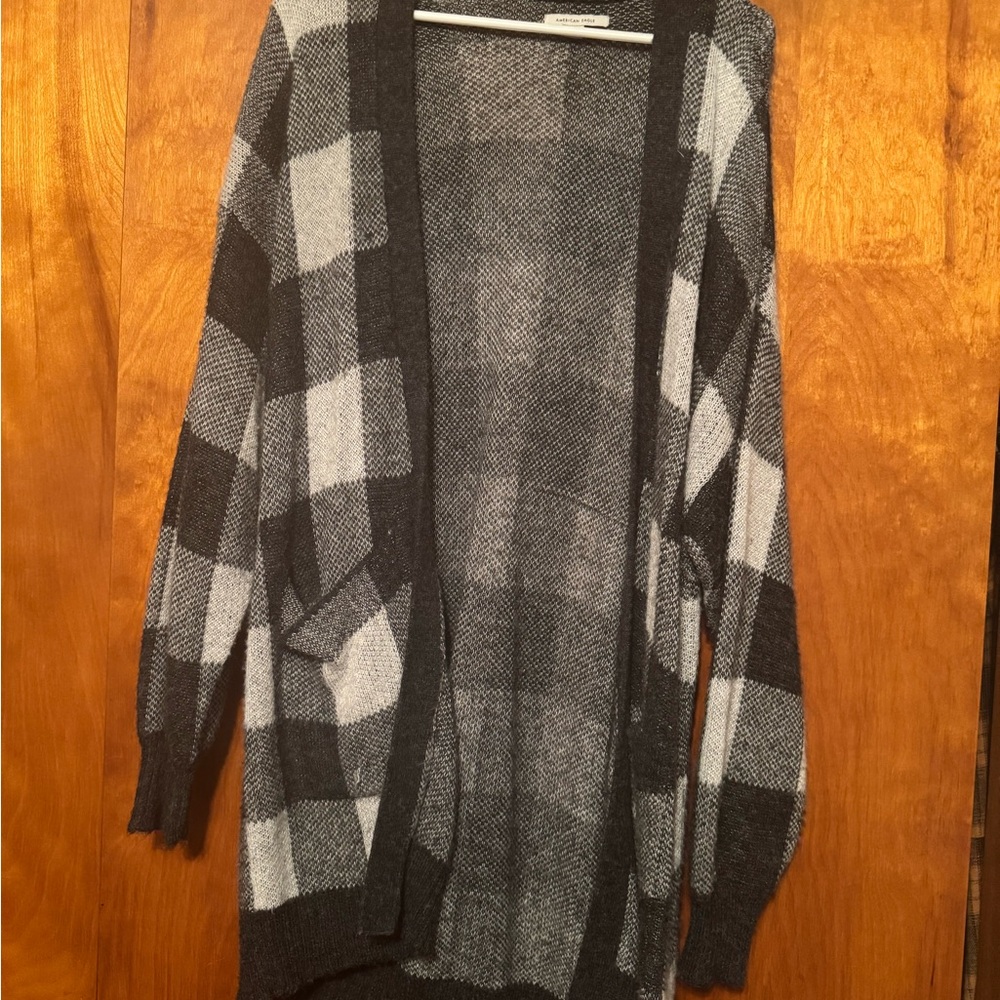 AE Plaid Open-Front Cardigan Sweater